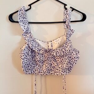 Lelis Collection Purple Floral Ruffle Crop Top Ruched Drawstring ST6822 Mens M